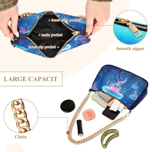 Glowing Jellyfish Shoulder Bag for Women, Handbag with Chain Strap, Soft Purse Tote Bag for Ladies4