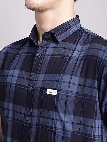 Image of Majestic Man Men Cotton Checkered Half Sleeve Slim Fit Casual Shirt