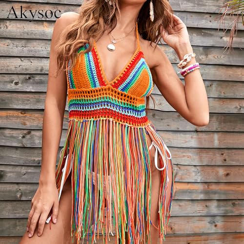 Women Crochet Bikini Cover Up Tassel Dress for XS, S, M, L2