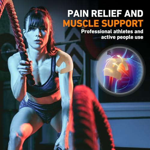 Image of Kinesiology Tape for Shoulder Precut, 24 PCS Shoulder Tape for Pain Relief, KTQUICK Original Cotton Waterproof & Breathable, Enhance Elastic Sports Tape for Pain Support and Muscle Sports, Beige