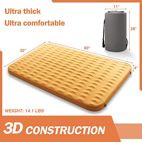 Airelax Self Inflating Sleeping Pad Easy To Fill Desired Firmness, Queen Size Camping Mattress With Solid Foam And Soft Touch, Insulated Double Camping Pads Inflatable To 80"×52"×4" All Season #TOP6