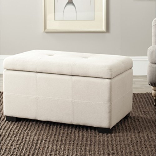 SafaviehHudson Collection NoHo Tufted Beige Linen Small Storage Bench