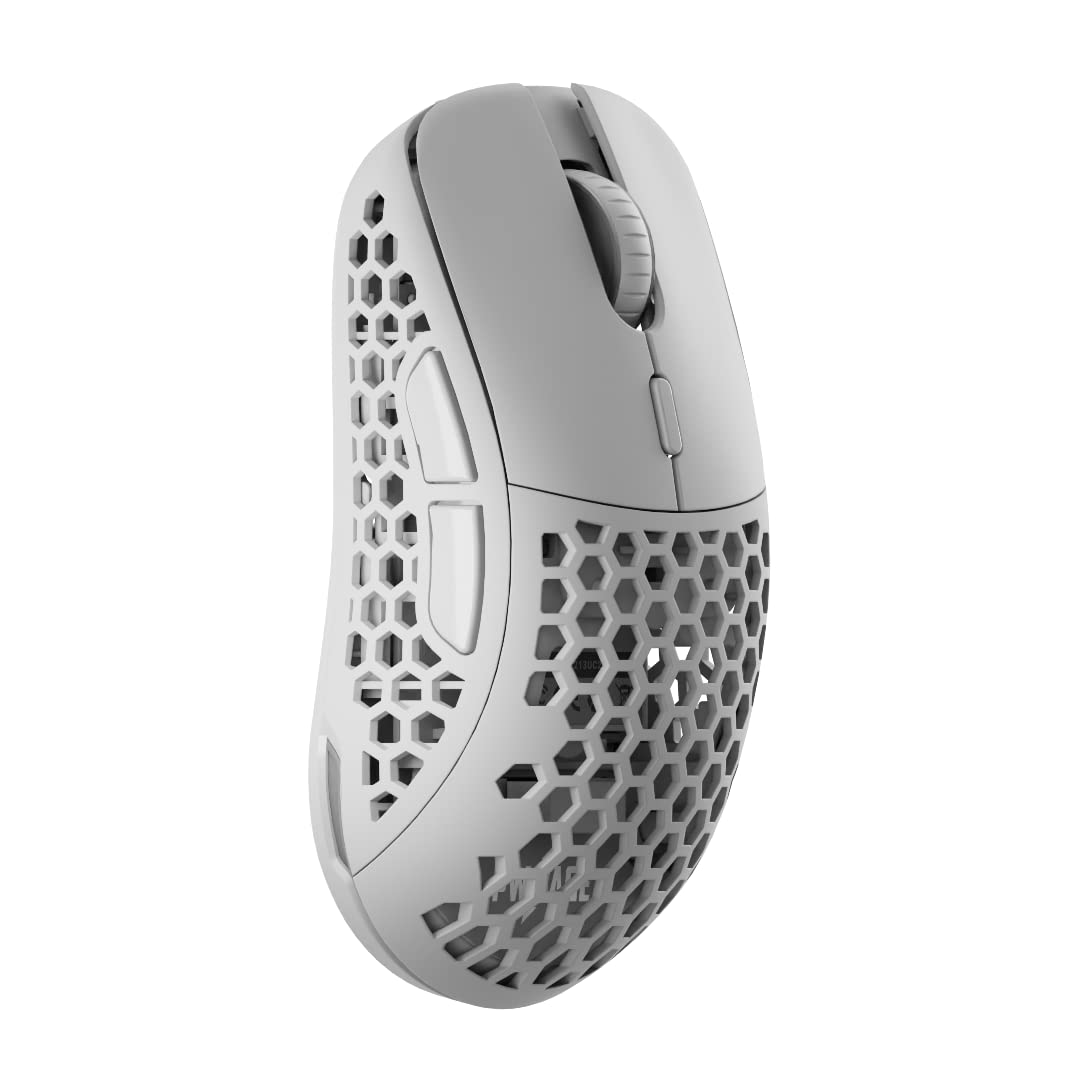 PWNAGE Ratón inalámbrico ultra personalizado para juegos Symm Gen 2.0 RGB impecable profesional PAW3370 Sensor óptico 19.000 DPI, patines 100% PTFE (lados de panal, inalámbrico, blanco)