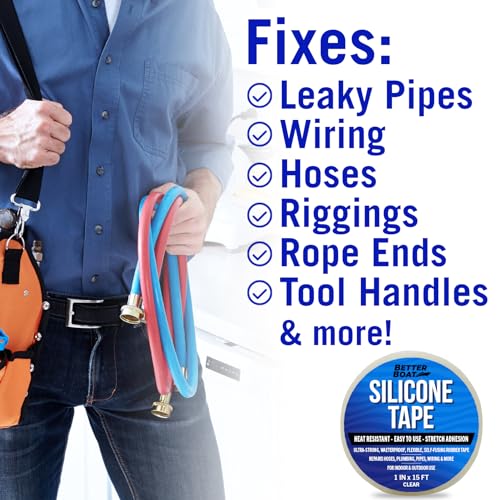 Better Boat BB-SILTAPE-15CLR Heavy Duty Silicone Tape Plumbing Self Fusing Silicone Tape Plumbing Tape Silicone Water Pipe Rubber Tape Hose Repair Water Seal Fusion Coax Seal Electrical Or Silicone Waterproof Tape thumb #2