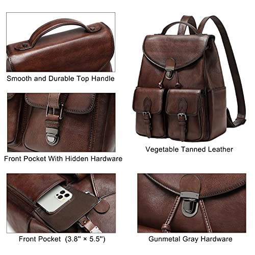 Image of COOLCY Women Vintage Genuine Leather Backpack Purse Fashion Rucksack Practical and Stylish Retro Daypack Bag (Coffee)