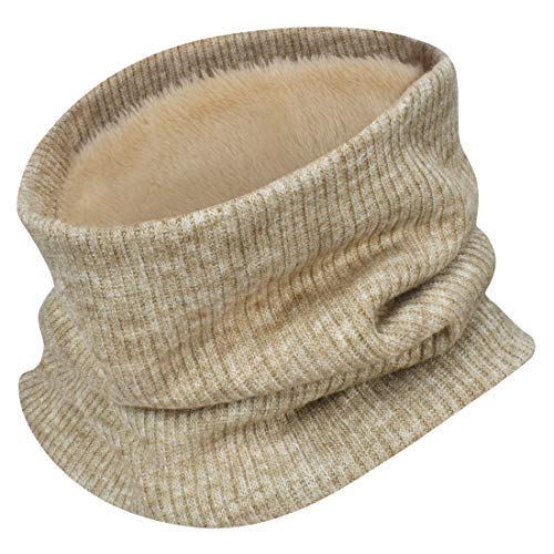 Yuson Girl 2 Pièces Col Écharpe Chauffant Hiver Tour De Cou Tricoté Avec Doublé Polaire Chaud Cache-Col Épais Foulard Tube Écharpe Ronde Pour Femme Homme,Beige,Taille unique Cover