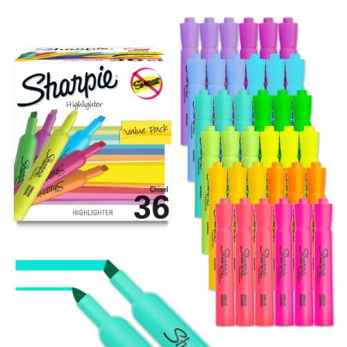 Sharpie Tank Highlighters, Chisel Tip, 12 Assorted Fashion Colors, Value Pack, 36 Count - For Studying, Note-Taking, School, College, Office, Student & Teacher Supplies