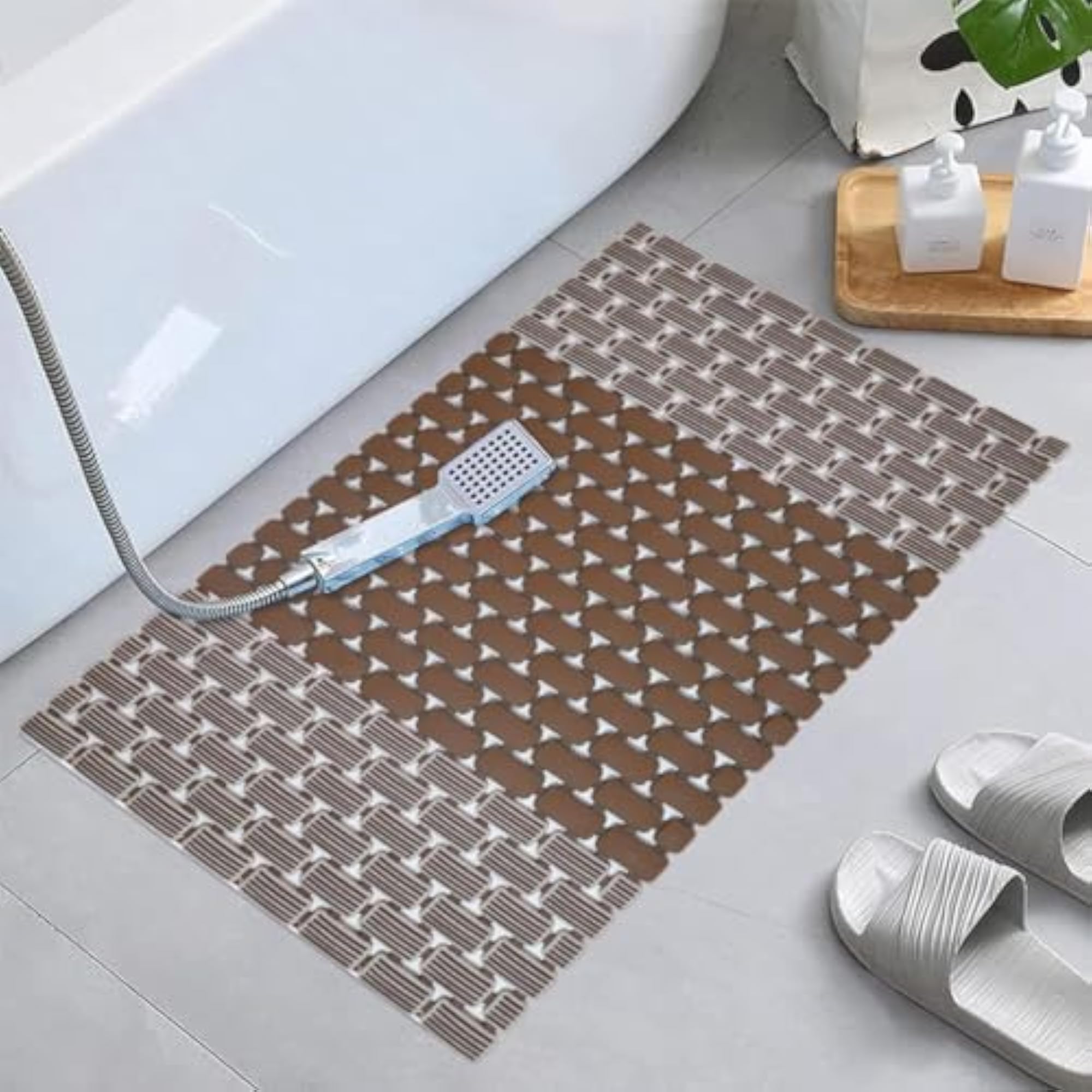 Non-Slip Plastic Bath Mat with Suction Cups and Drain Holes