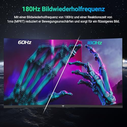 27" Ecran PC Gamer Incurvé, 180Hz 2K Moniteur Gaming, QHD 2560 x 1440p,1ms VA 1500R sans Cadre, 120% sRGB, HDR 10, FreeSync & G-Sync, Réduction Lumière Bleue, VESA, DP, HDMI 144Hz, H27S17 – Image 6