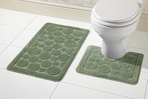 Voice7 Luxury 2 Piece Cali Circles Bath and Pedestal Mat Set - Non Slip Rubber Backing & Comfortable - Choose from 15 Stunning Colors (Silver, UK Size)
