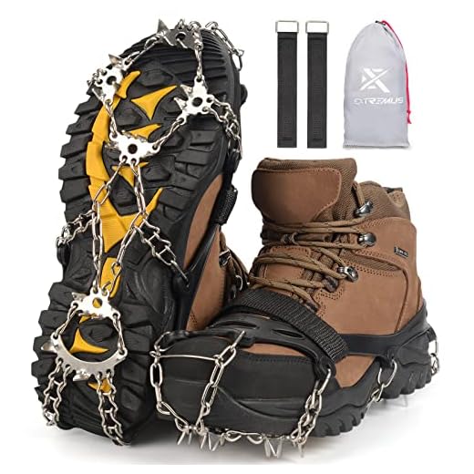 Extremus 23-Spike Ice Cleats, Crampons for Men or Women, Abrasion Resistant 201 Stainless Steel, 23 Individual Spikes On Each Foot, Flexible Silicone Frame, Tensioning Straps, Storage Bag