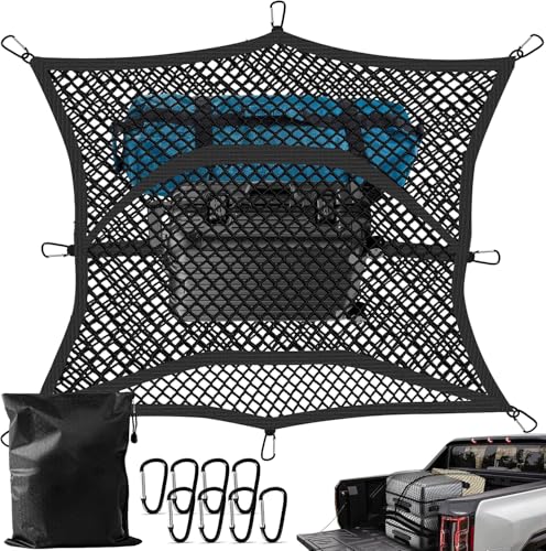 Dayacoco Cargo Net Heavy Duty Elasticated Cargo Net 122x122cm Stretches to 213x213cm-with 8 Hooks Universal Fit for Pickups Vans SUVs ATVs & UTVs Luggage & Camping Net