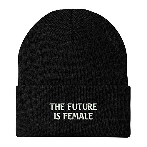 Trendy Apparel Shop The Future is Female Embroidered Winter Cuff Long Beanie - Black