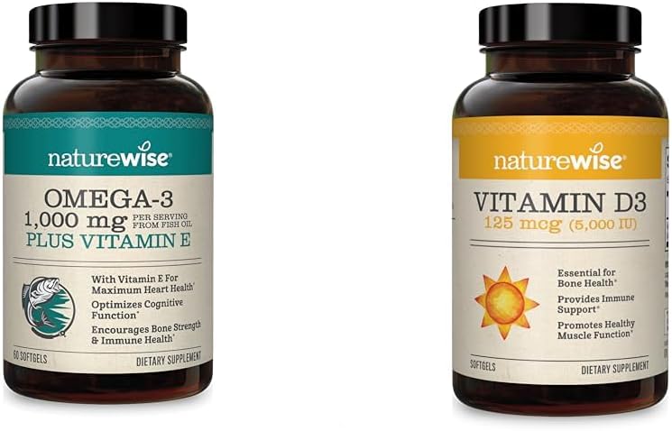 NatureWise High-Potency 1000mg Omega 3 with 600mg EPA, 400mg DHA, & Vitamin E & Vitamin D3 5000iu (125 mcg) 1 Year Supply for Healthy Muscle Function