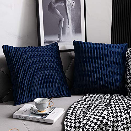 DEZENE Navy Striped Couch Pillow Cases: 2 Pack 20x20 Inch Original Velvet Square Throw Pillow Covers for Farmhouse Home Decor by DEZENE - Image 2
