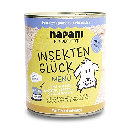 napani - Premium Hundefutter Insektenprotein, Hundenassfutter, schonend gegart, hypoallergen, getreidefrei, kohlenhydratarm, Bio-Brokkoli, Bio-Aprikosen, Bio-Kokosflocken, 6 x 800g