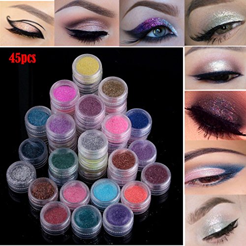 Lookathot Eye Nail Phone Loose Glitter Powder -12/24/45 Pcs Mixed Colors Shimmer Mineral Eye Shadow Dust Powder Makeup Party Cosmetic Set