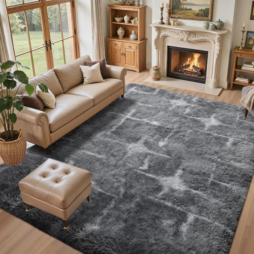 5x7 Ft Area Rugs for Living Room, Grey Plush Fluffy Shaggy Bedroom Rugs Non-Slip, Ultra Soft Carpet for Nursery Kids PlayRoom Dorm Office Indoor
