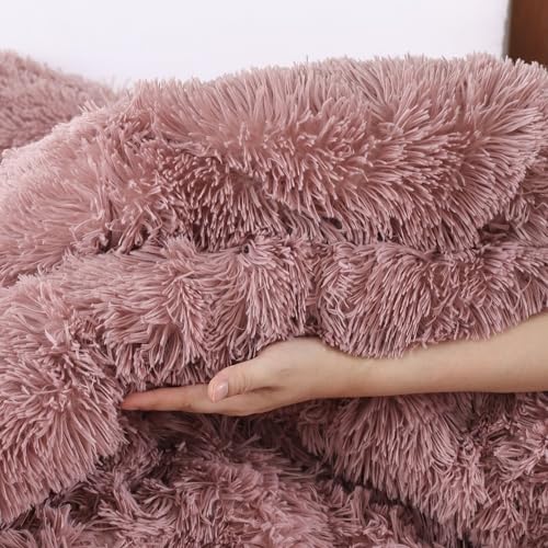 Smoofy Fluffy Twin Comforter Set, Faux Fur Comforter Set, Luxury Fuzzy Twin Bedding Set, Soft Shaggy Bed Set for All Season, 2 Pieces - 1 Comforter & 1 Pillowcase, Violet Pink