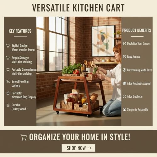 Image of Multipurpose Wood Trolley Storage Organiser and Kitchen Supplies Fruits, Vegetables, Onions, Cutlery, and a Trapezoid-Shaped Kitchen Storage Rack with 2 Layers Walnut Color