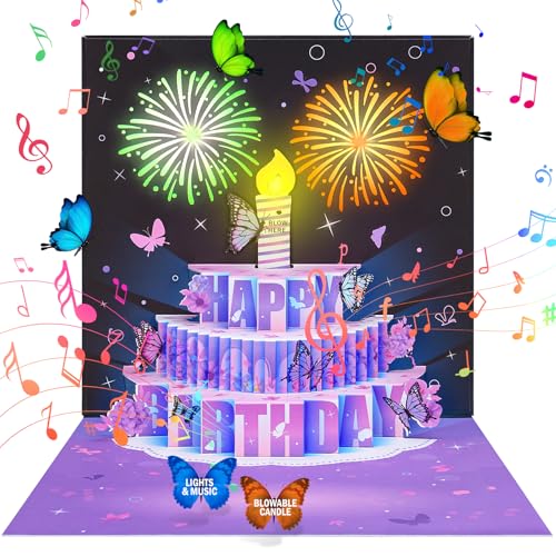 Birthday-Cards-for-Women-3D-Music-Light-Firework-Birthday-Cards-Pop-Up-Cake-Blowable-Candle-Happy-Gift-Birthday-Cards-Greeting-Cards-for-Women-Mom-Wife-Flowers-Butterfly