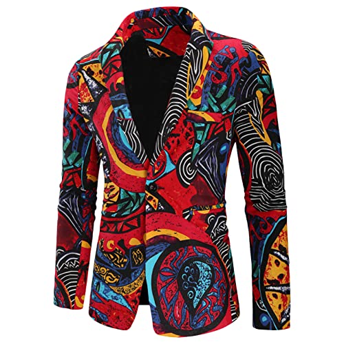 Men Floral Printed Suit Blazer Casual 1 Button Party Dress Jacket Stylish Notched Lapel Slim Fit Party Sport Coat