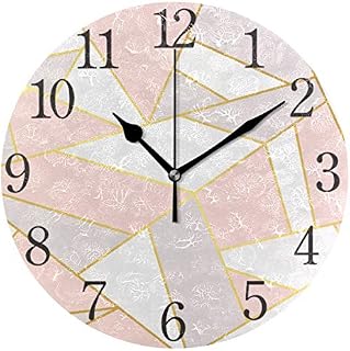 ISAOA Rose Gold Pink Geometry Marble Modern Wall Clock,Silent Non-ticking Round Desk Clock Cube Clock for Bedrooms,Kids,Living Room,Kitchen,25 CM