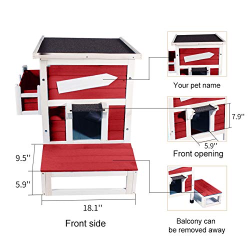 ROCKEVER Outdoor Cat Shelter with Escape Door Rainproof Outside Kitty House Single Story for Two-Three Cats Color Wine Red - Thumbnail 4