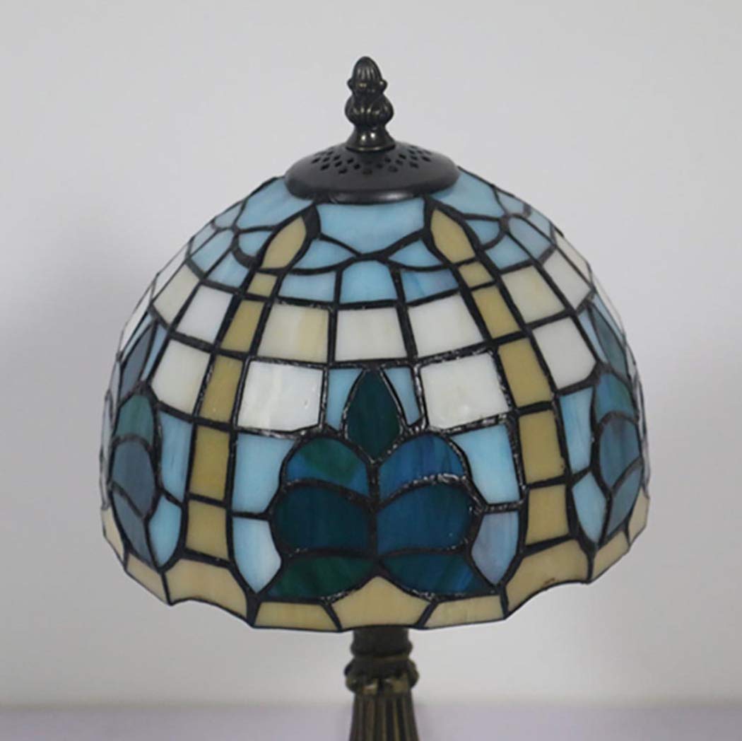 8-calowe lampy stołowe w stylu Retro Art Stained Glass'ego witrażowe lampy niebiesko-białe, ręcznie robione lampki nocne, lampy dzienne