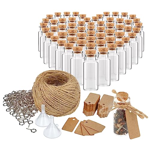 com-four® 60 bouteilles en verre de 10 ml, ensemble avec accessoires pour étiqueter et suspendre, pour mariages ou anniversaires, pour thé, épices, sel,...