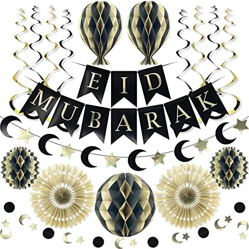 Premium Reusable Eid Decorations - Eid Mubarak Decorations - Ramadan Decorations for Home - Multi-occasion Eid Mubarak Banner, Hanging Crescent Moon & Star Decorations - Islamic Decorations for Home