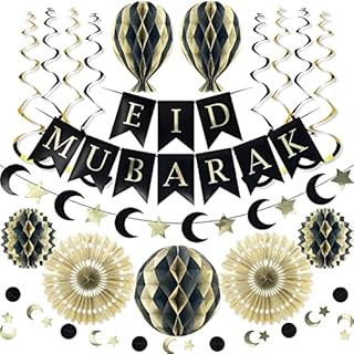 Premium Reusable Eid Decorations - Eid Mubarak Decorations - Ramadan Decorations for Home - Multi-occasion Eid Mubarak Banner, Hanging Crescent Moon & Star Decorations - Islamic Decorations for Home