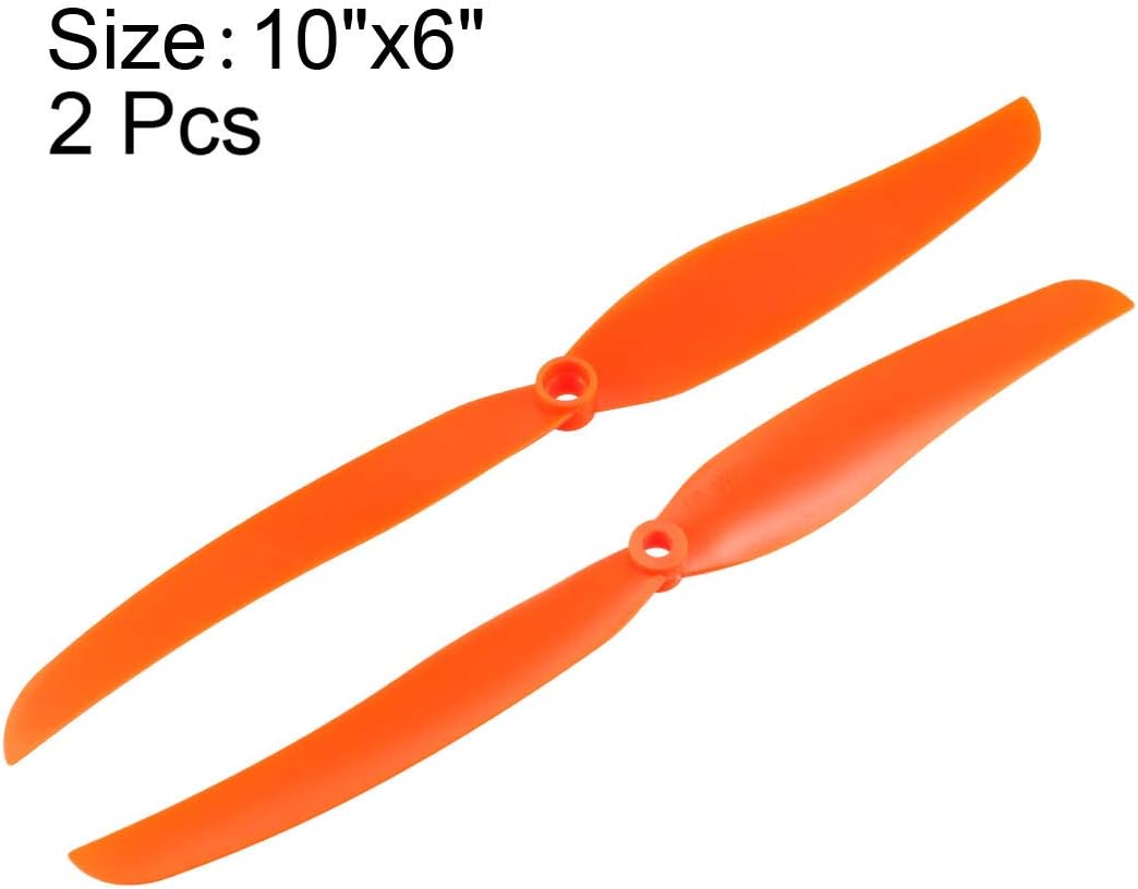 uxcell RC Propellers CW 1060 10x6 Inch 2-Vane Fixed-Wing for Airplane Toy, Nylon Orange 2pcs with Adapter Rings