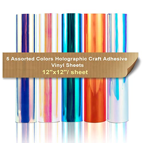 Lot de 5 films adhésifs holographiques en chrome pour métier, 5 feuilles multicolores, couleurs arc-en-ciel opales pour camées et autres outils de bricolage, pour décoration Cover