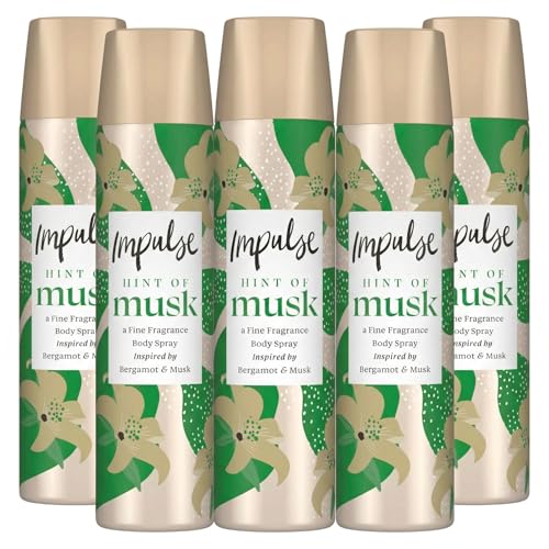 Impulse Hint of Musk Deodorant Spray (6 x 75ml Multipack) - Long Lasting Body Spray for Women with Floral & Musky Fragrance Portable Travel Size Deodorant 450ml Total Bulk Pack + EPISHED guide
