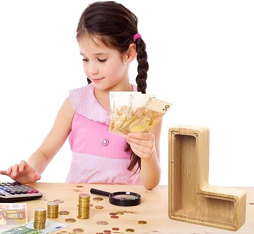 Miniatura 24 de Alcancía de madera con letras de madera, alcancía para niños y niñas, grande, 26 letras del alfabeto, banco de dinero personalizado con nombre