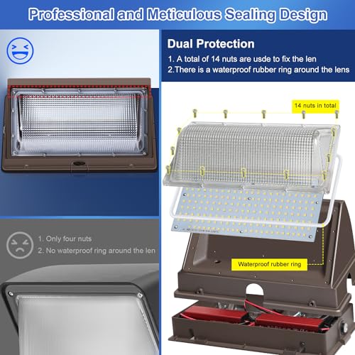 BIRITALO LED Wall Pack Lights Outdoor Dusk to Dawn Photocell 800W Eqv Bright 18000LM LED Exterior Buildings Security Lighting 5000K 120W LED Flood Wall Light 100V-277V IP65 Waterproof for Yard 6 Pack by BIRITALO - Used condition - Image 7