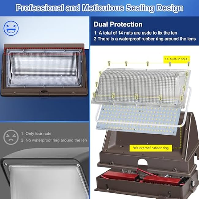 LED Wall Pack Light 500W Equivalent 18000LM LED Flood Security Light Dusk to Dawn Photocell 5000K 120W 100-277V Outdoor Wall Mount Lighting Commericial IP65 Waterproof for Yard Garage 4 Pack