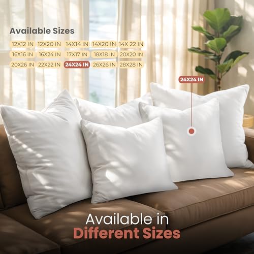 Image of Utopia Bedding Throw Pillows Insert (Pack of 2, White) - 24 x 24 Inches Bed and Couch Pillows - Indoor Decorative Pillows