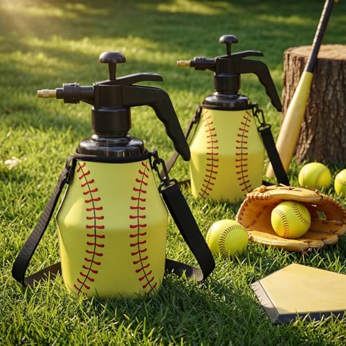 Image of Hushee 2 Pcs 1.5 Liter Water Mister for Sports Personal Water Pump with Full Neoprene Jacket and Built in Carrying Strap, Manual Sprayer Lawn Pressure Pump Sprayer for Cooling Gym Garden (Softball)