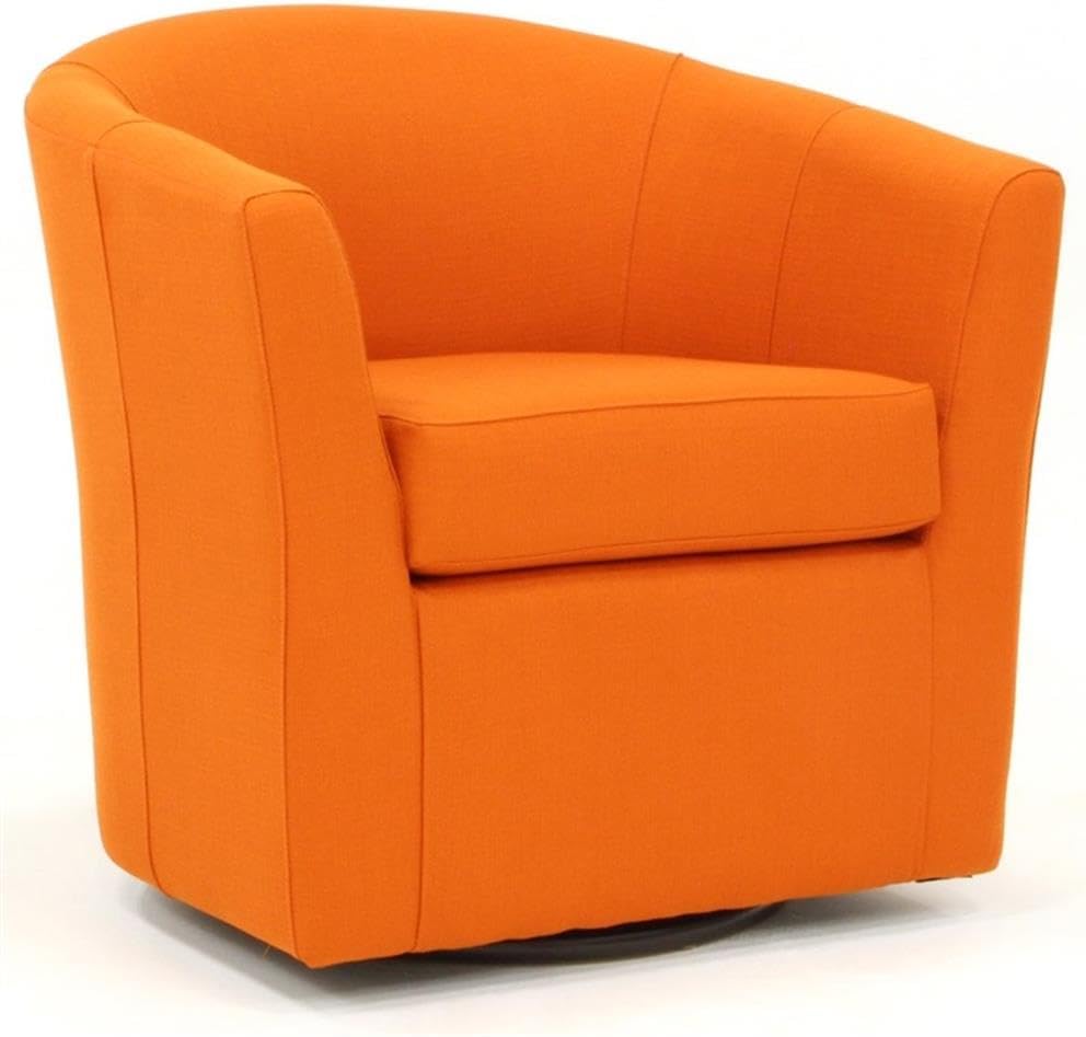 Pemberly Row 19" H Fabric Swivel Club Chair, Saffron Yellow Finish, 360-Degree Swivel Base, Flared Arms, Removable Padded Seat, 30.5" W x 27" D x 30" H Accent Chair for Living Room or Reading Nook