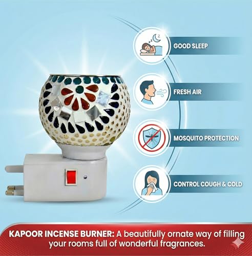 Image of COHAL Ceramic Electric Kapoor Dani with Night Lamp | Camphor Burner Diffuser | Kapur Dani for Pooja | Aroma Dhoop Dani for Home, Office, Temple Gift | Aroma Incense Burner, (Multicolour)