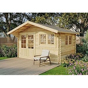 Tuinhuis Gabriel-34 met houten vloer, gereedschapsschuur 400×300, 10,07 m², 34 mm wanddikte, houten schuur in logbouw incl. ramen, dubbele ramen en gelamineerde houten deur Natuurlijke afwerking