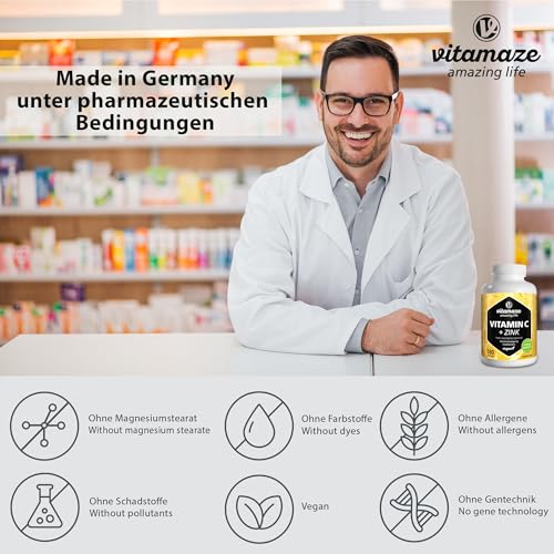 Vitamin C und Zink hochdosiert – 180 vegane Tabletten