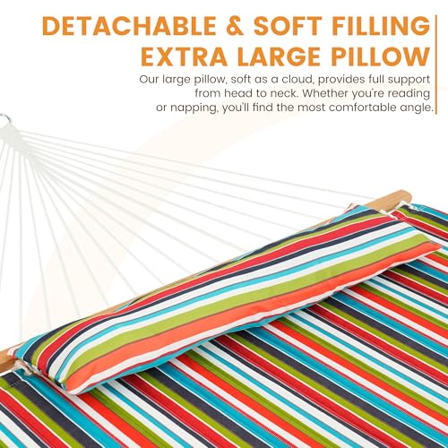 Image of Lazy Daze Double Quilted Hammock with Pillow and Carabiners, Bright Stripe