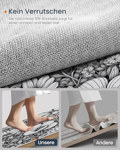 Tapis lavable en machine antidérapant fleurs complexes noir - 6