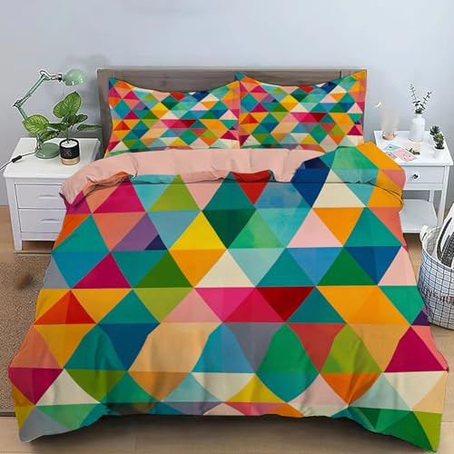 Housse de couette 260x240 triangle rétro géométrique colorée en microfibre - 2