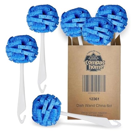Dish Wand China Scrubbing Sponge by Compac Home, Cleans Dishes and Glassware Effectively, Unique Round Ball Shape for All-Around Cleaning, Flexible Brushes are Gentle on Your Nice Dishes, 6 Count