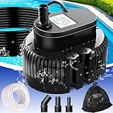 UniWater Pool Cover Pump above Ground-Submersible Sump Pump Swimming Water Removal Pumps, Sump Pumps for Pool Draining with 16ft Drainage Hose & 25 ft Extra Long Power Cord,850 GPH,3 Adapters-Black