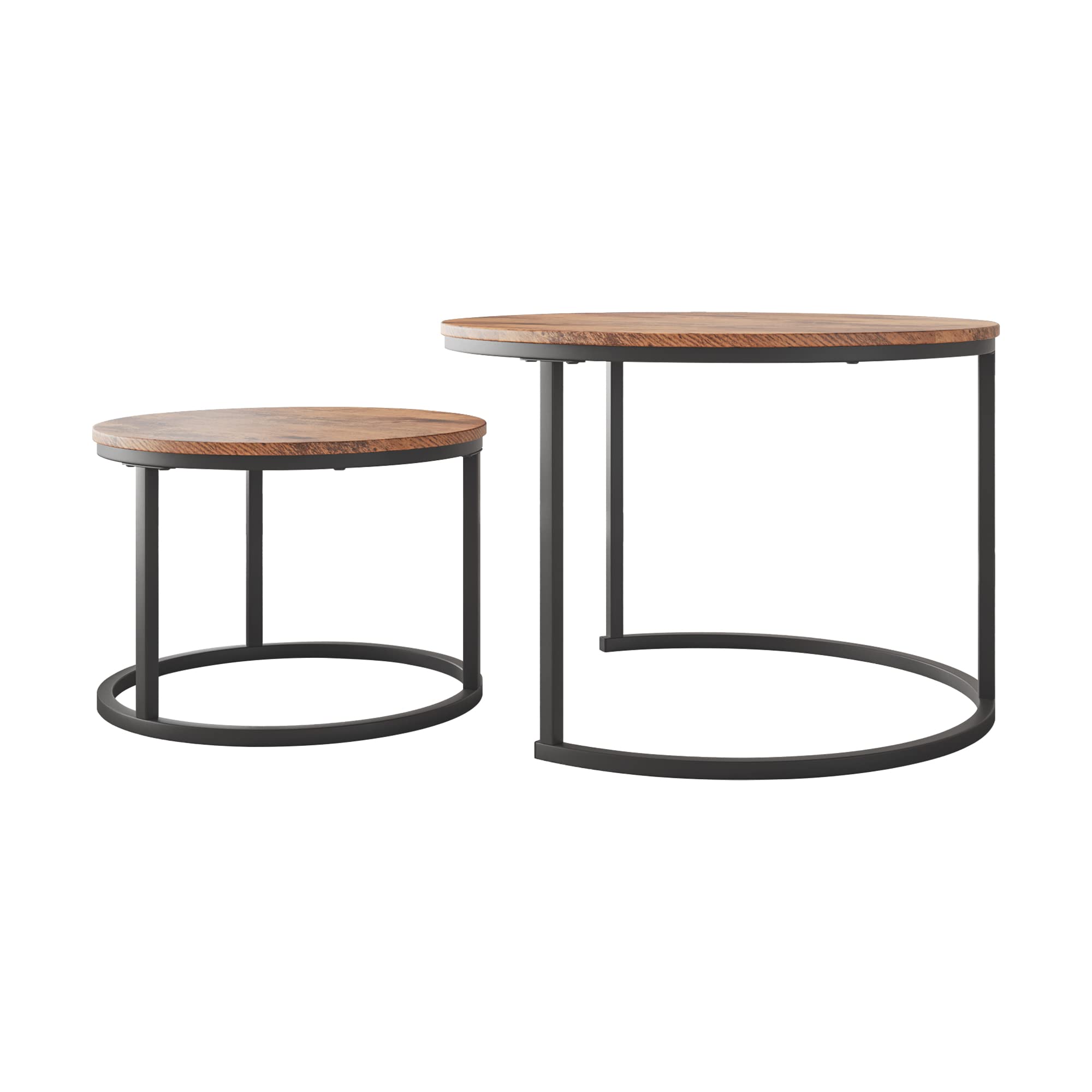 FOUBAM Round Nesting Coffee Table Set of 2 End Tables for Living